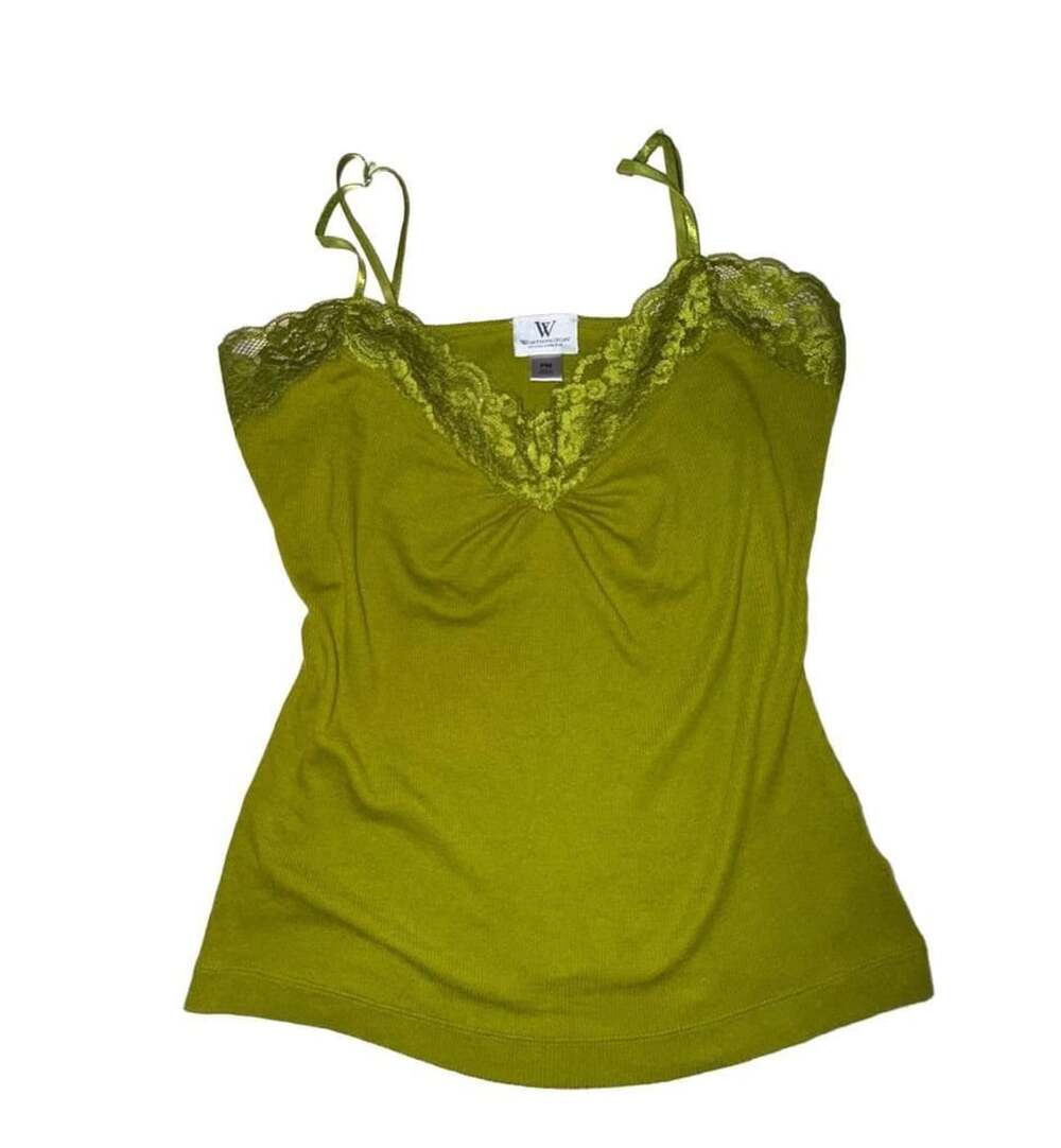 Worthington Green Lace Trim Camisole Tank Top Petite Medium